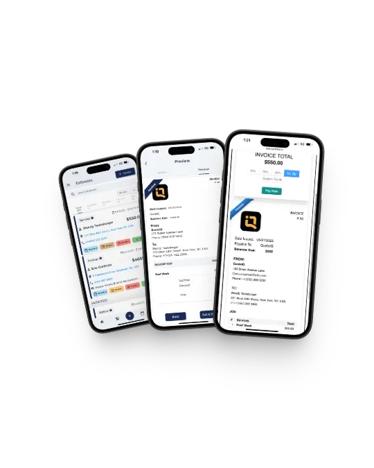 QuoteIQ estimate to invoice screens