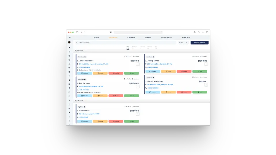 QuoteIQ estimates dashboard