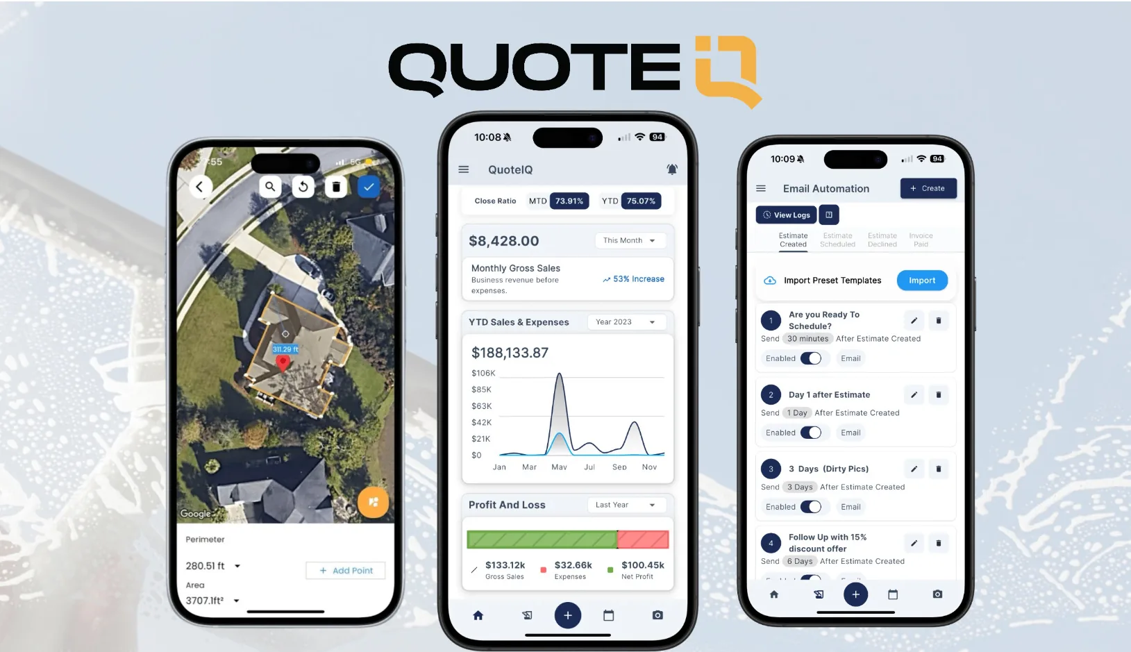 QuoteIQ app shown on mobile phones